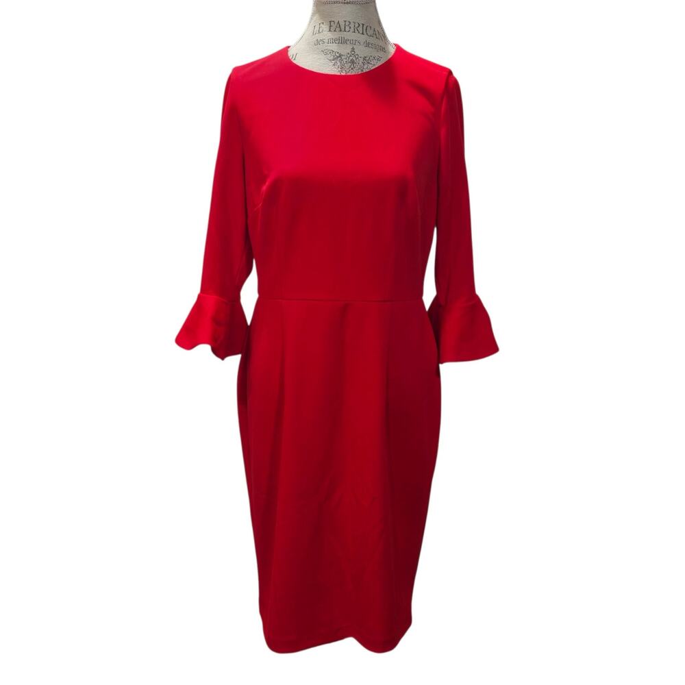 Ivy + Blu Red Bell Sleeve Sheath Midi Dress